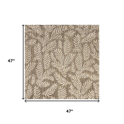 4' Brown And Beige Square Floral Indoor Outdoor Area Rug