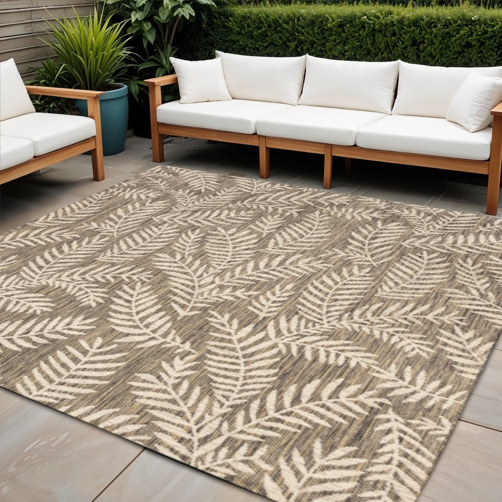 4' Brown And Beige Square Floral Indoor Outdoor Area Rug