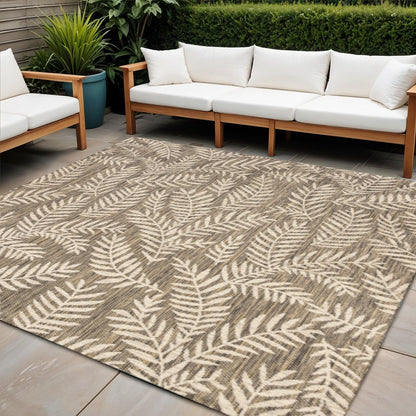 4' Brown And Beige Square Floral Indoor Outdoor Area Rug