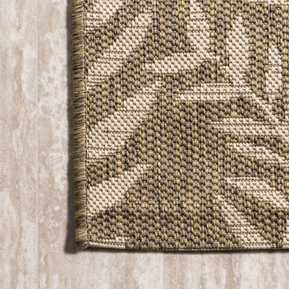 4' Brown And Beige Square Floral Indoor Outdoor Area Rug