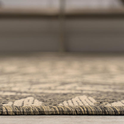 4' Brown And Beige Square Floral Indoor Outdoor Area Rug HomeRoots