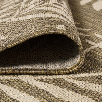 4' Brown And Beige Square Floral Indoor Outdoor Area Rug