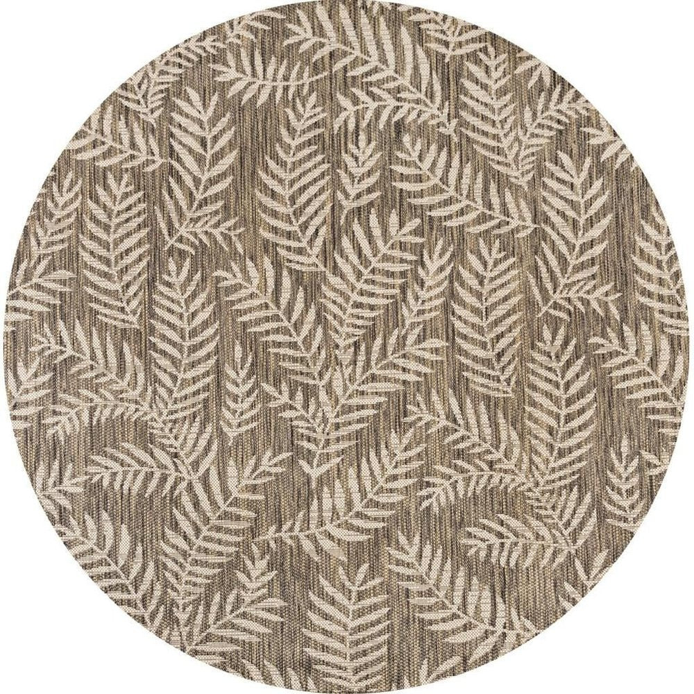 6' Brown And Beige Round Floral Indoor Outdoor Area Rug — view 7