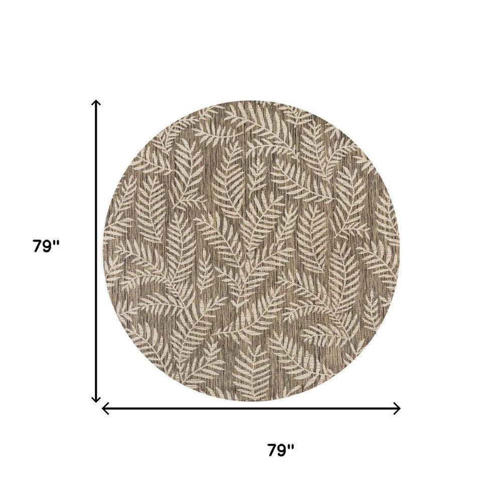 6' Brown And Beige Round Floral Indoor Outdoor Area Rug — view 8