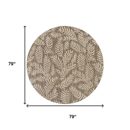 6' Brown And Beige Round Floral Indoor Outdoor Area Rug