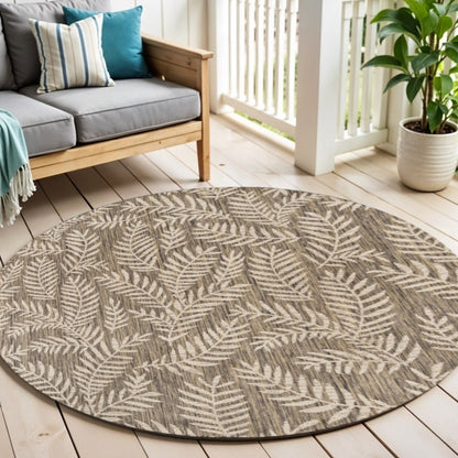 6' Brown And Beige Round Floral Indoor Outdoor Area Rug HomeRoots