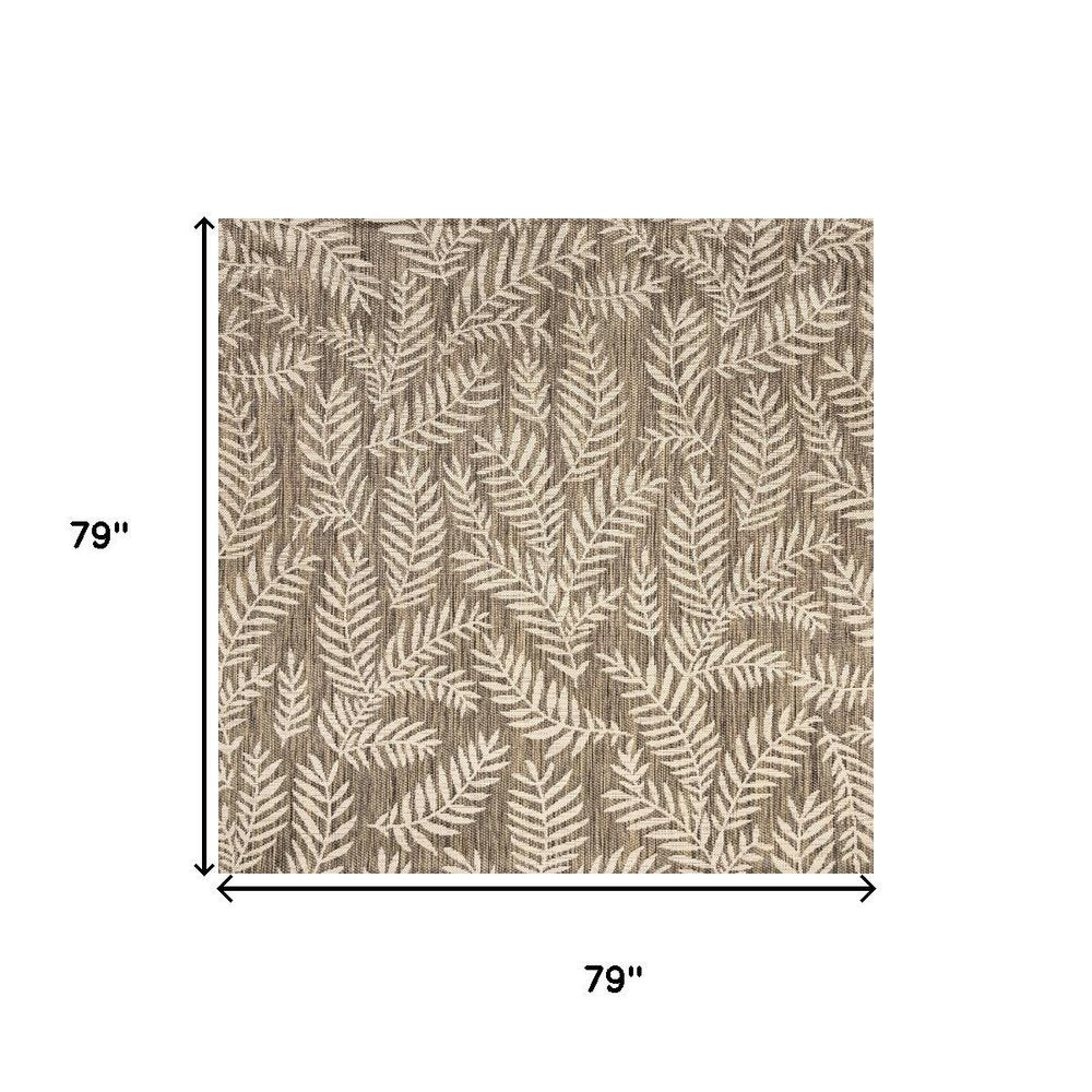 6' Brown And Beige Square Floral Indoor Outdoor Area Rug HomeRoots