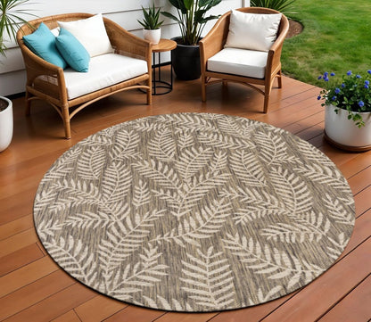 8' Brown And Beige Round Floral Indoor Outdoor Area Rug HomeRoots