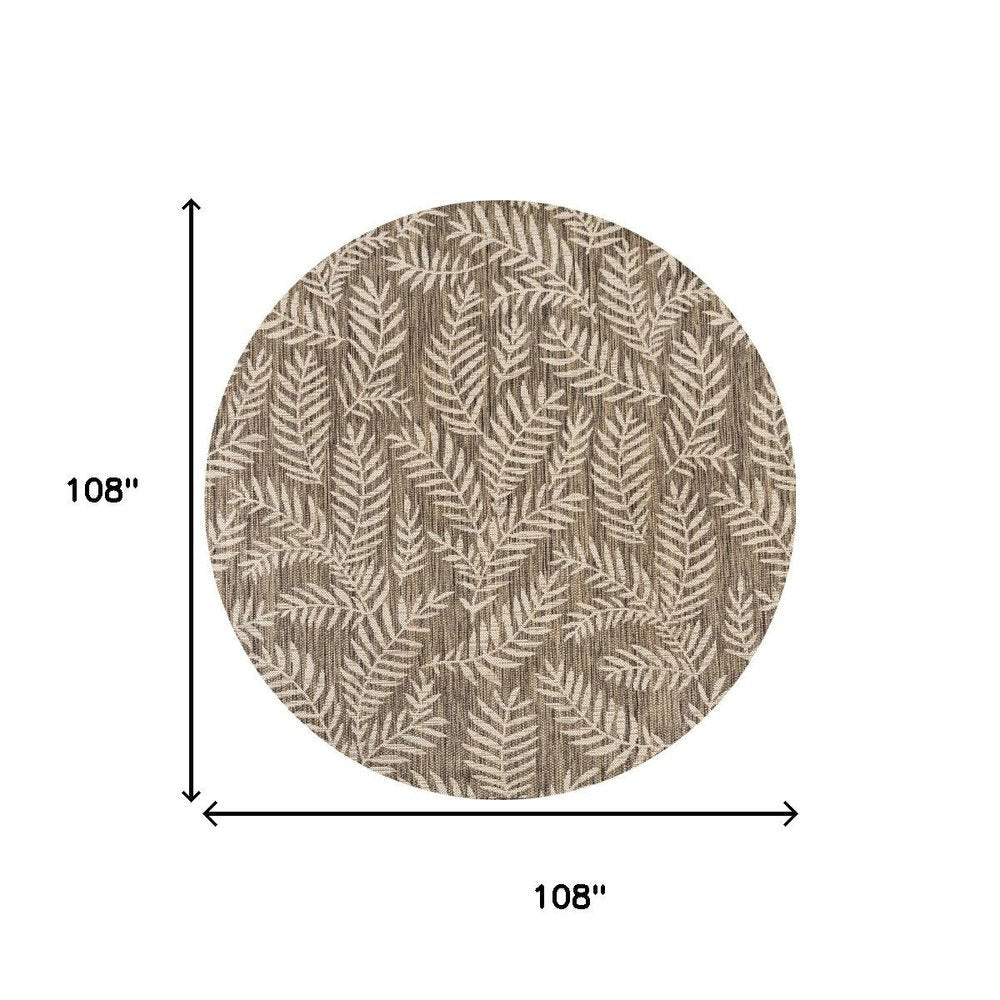 9' Brown And Beige Round Floral Indoor Outdoor Area Rug HomeRoots