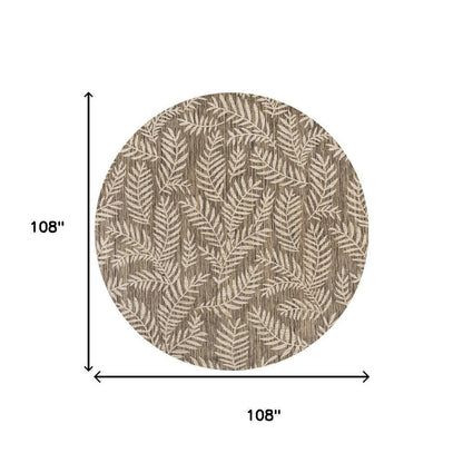 9' Brown And Beige Round Floral Indoor Outdoor Area Rug HomeRoots