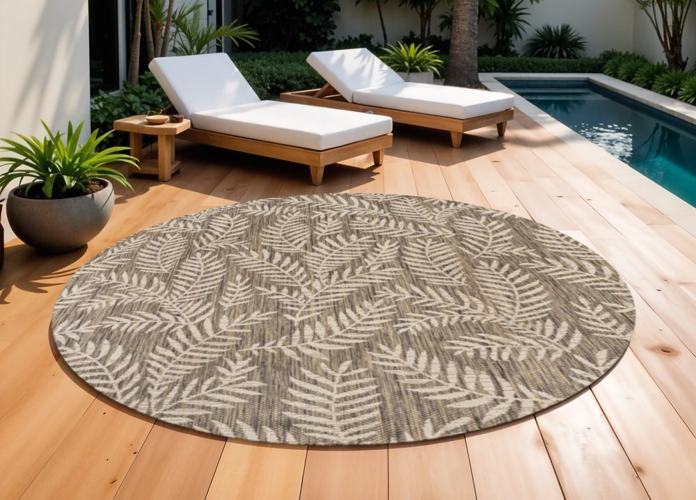 9' Brown And Beige Round Floral Indoor Outdoor Area Rug — view 8