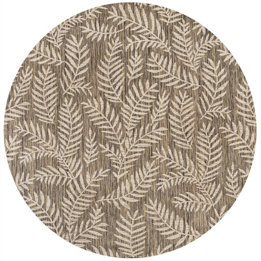 9' Brown And Beige Round Floral Indoor Outdoor Area Rug