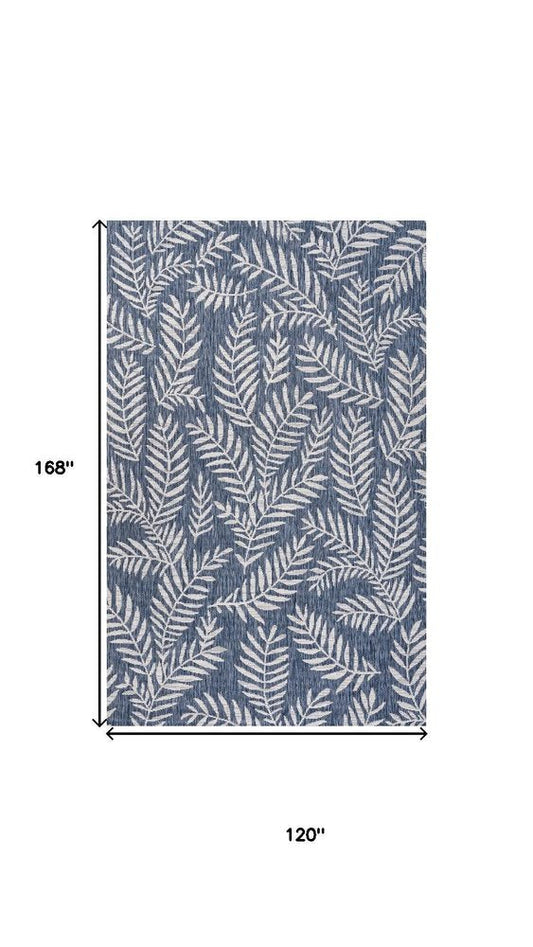 10' X 14' Navy Blue And Ivory Floral Indoor Outdoor Area Rug