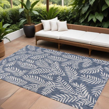 10' X 14' Navy Blue And Ivory Floral Indoor Outdoor Area Rug HomeRoots