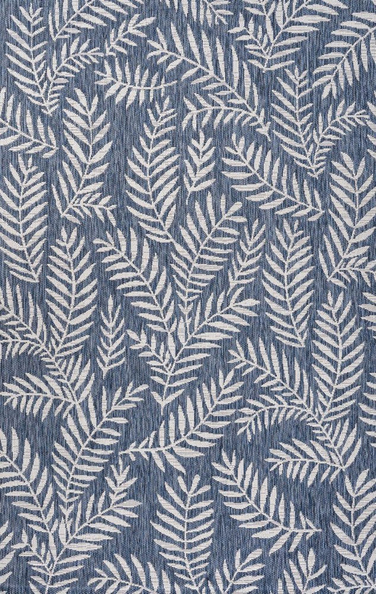 10' X 14' Navy Blue And Ivory Floral Indoor Outdoor Area Rug