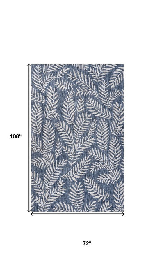6' X 9' Navy Blue And Ivory Floral Indoor Outdoor Area Rug