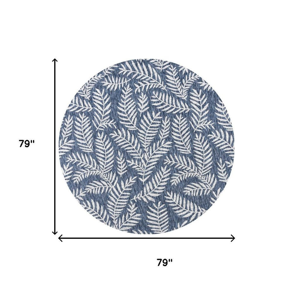 6' Navy Blue And Ivory Round Floral Indoor Outdoor Area Rug HomeRoots