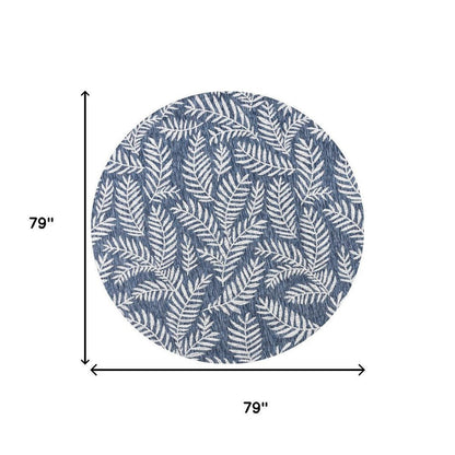 6' Navy Blue And Ivory Round Floral Indoor Outdoor Area Rug HomeRoots