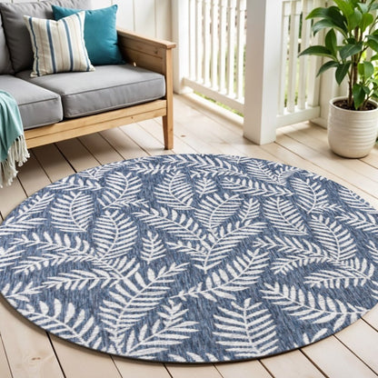 6' Navy Blue And Ivory Round Floral Indoor Outdoor Area Rug HomeRoots