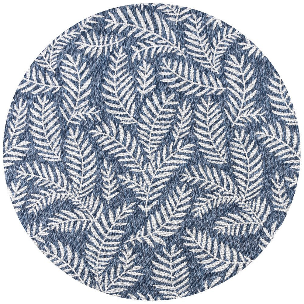 6' Navy Blue And Ivory Round Floral Indoor Outdoor Area Rug — view 1