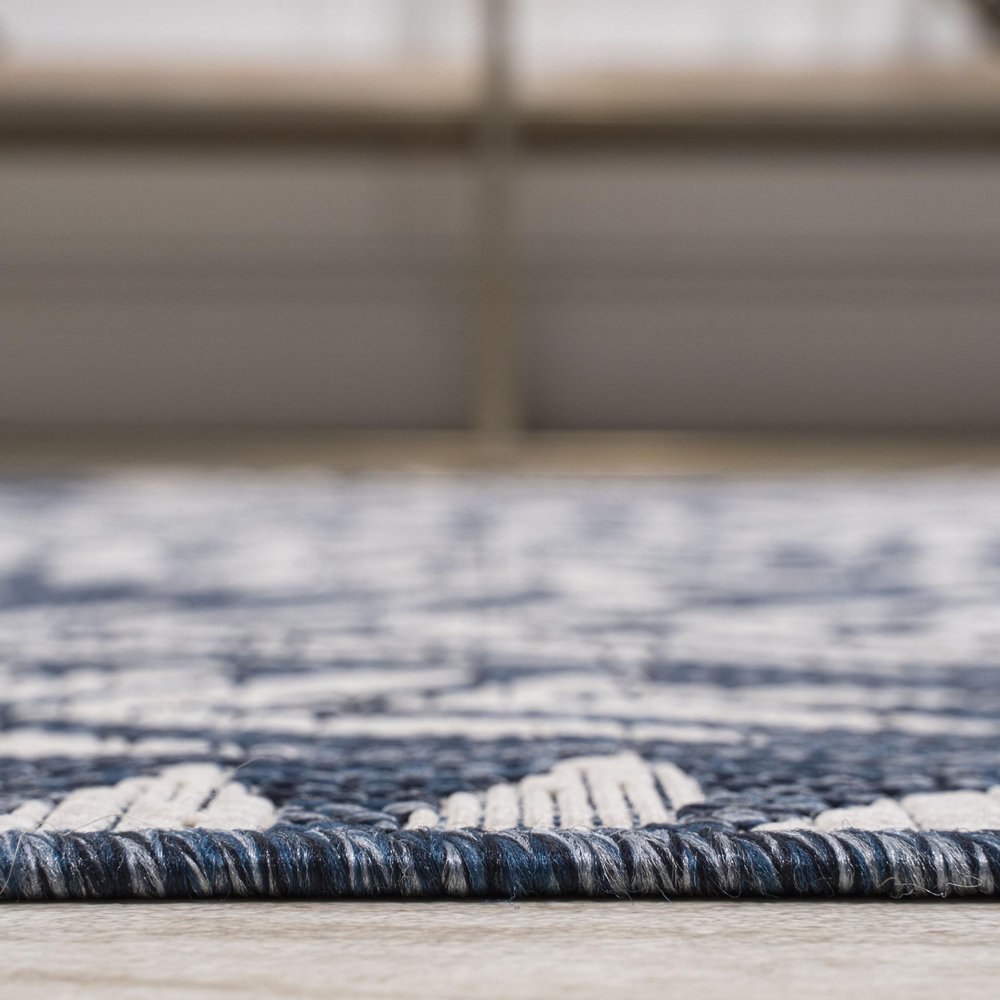 6' Navy Blue And Ivory Round Floral Indoor Outdoor Area Rug — view 4