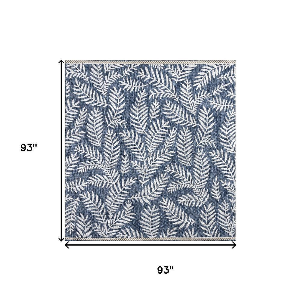 8' Navy Blue And Ivory Square Floral Indoor Outdoor Area Rug — view 7