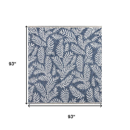 8' Navy Blue And Ivory Square Floral Indoor Outdoor Area Rug HomeRoots