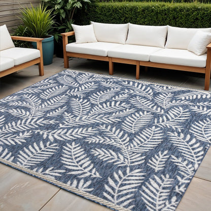 8' Navy Blue And Ivory Square Floral Indoor Outdoor Area Rug HomeRoots
