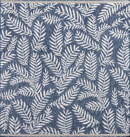 8' Navy Blue And Ivory Square Floral Indoor Outdoor Area Rug