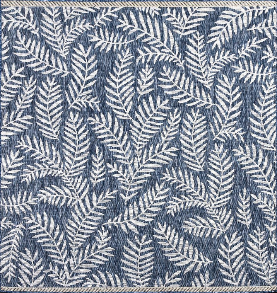 8' Navy Blue And Ivory Square Floral Indoor Outdoor Area Rug — view 1