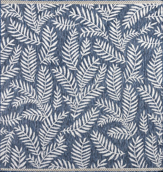 8' Navy Blue And Ivory Square Floral Indoor Outdoor Area Rug