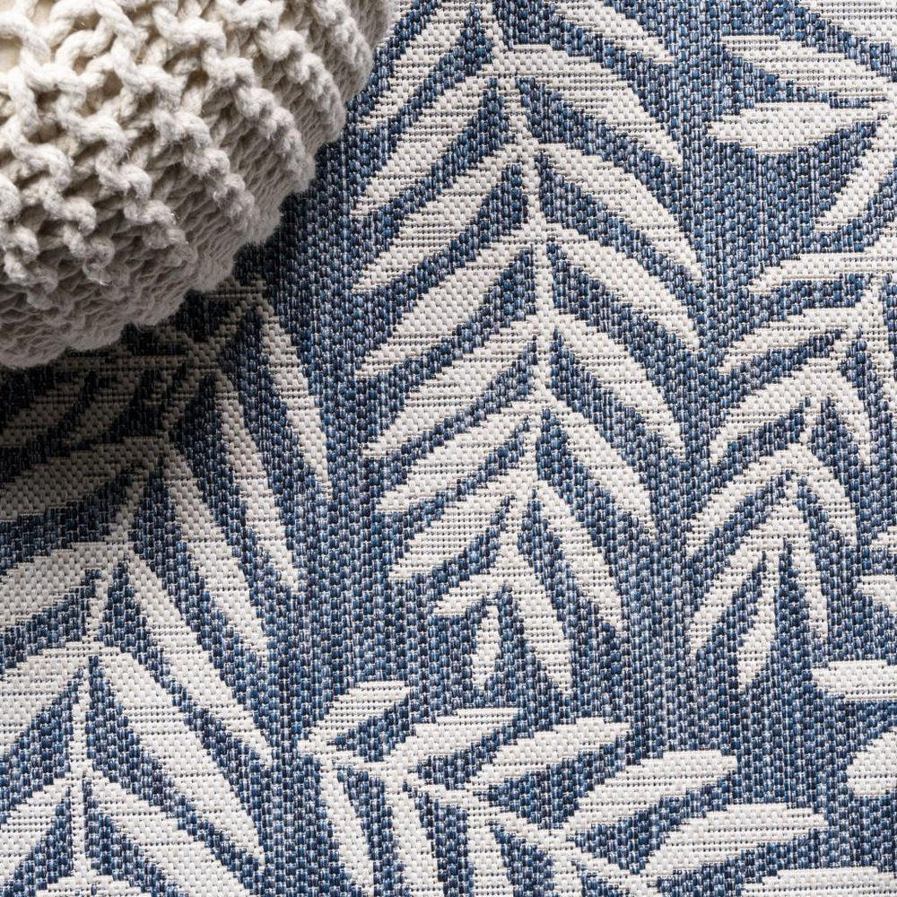 8' Navy Blue And Ivory Square Floral Indoor Outdoor Area Rug HomeRoots