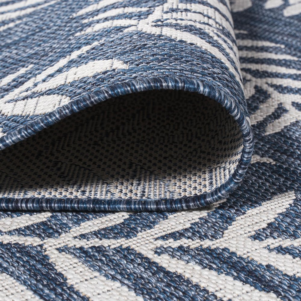 8' Navy Blue And Ivory Square Floral Indoor Outdoor Area Rug — view 6