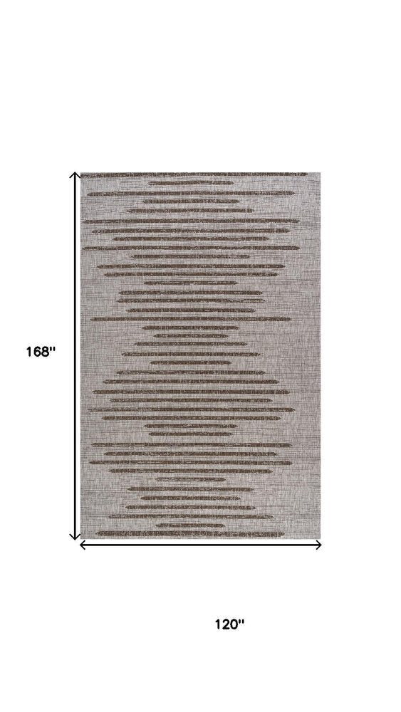 10' X 14' Beige And Brown Striped Indoor Outdoor Area Rug HomeRoots