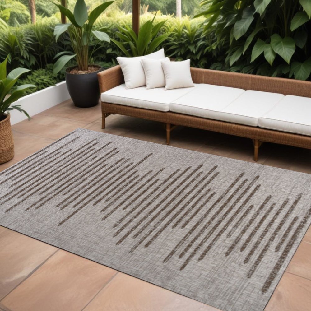 10' X 14' Beige And Brown Striped Indoor Outdoor Area Rug HomeRoots