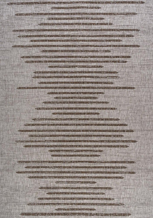6' X 9' Beige And Brown Striped Indoor Outdoor Area Rug