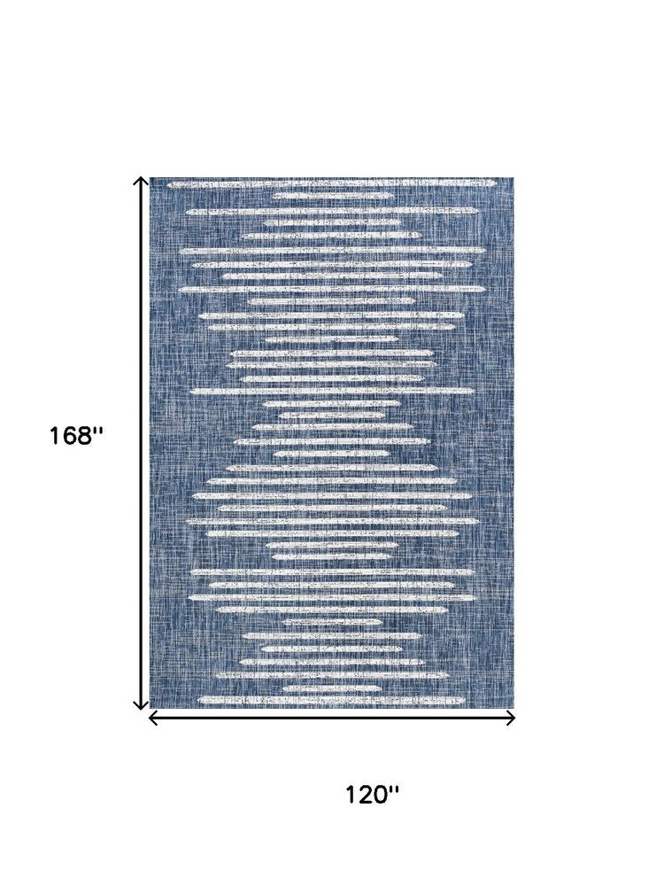 10' X 14' Blue And Ivory Striped Indoor Outdoor Area Rug — view 2