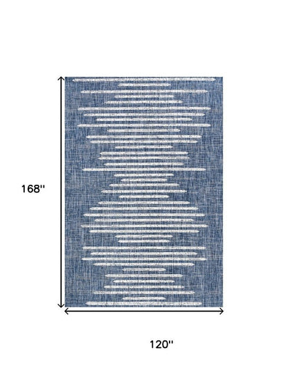 10' X 14' Blue And Ivory Striped Indoor Outdoor Area Rug HomeRoots