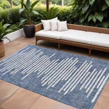 10' X 14' Blue And Ivory Striped Indoor Outdoor Area Rug HomeRoots