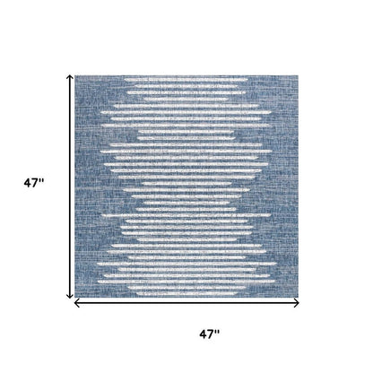 4' Blue And Ivory Square Striped Indoor Outdoor Area Rug HomeRoots