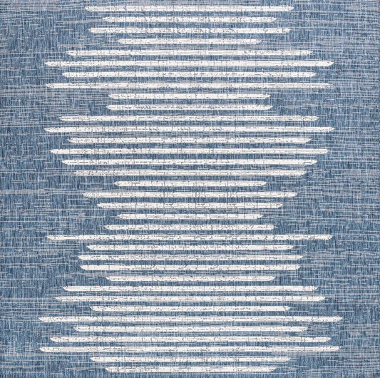 4' Blue And Ivory Square Striped Indoor Outdoor Area Rug