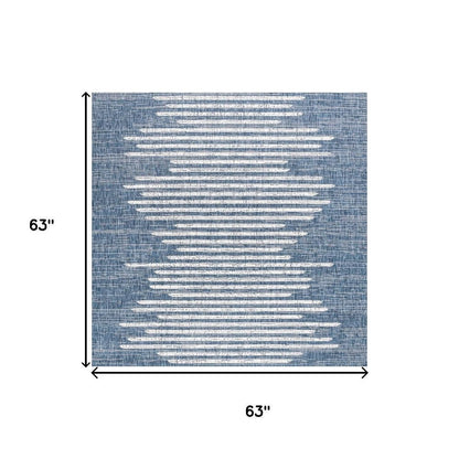 5' Blue And Ivory Square Striped Indoor Outdoor Area Rug