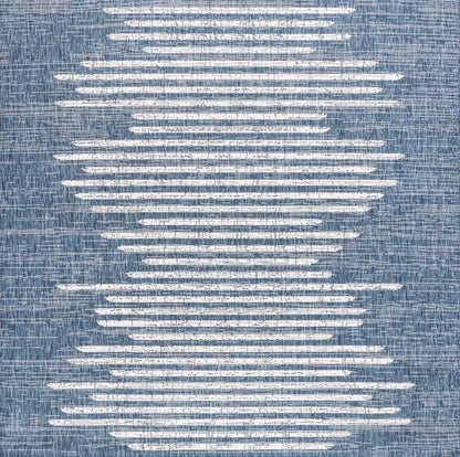 5' Blue And Ivory Square Striped Indoor Outdoor Area Rug