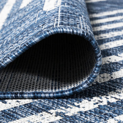 5' Blue And Ivory Square Striped Indoor Outdoor Area Rug HomeRoots