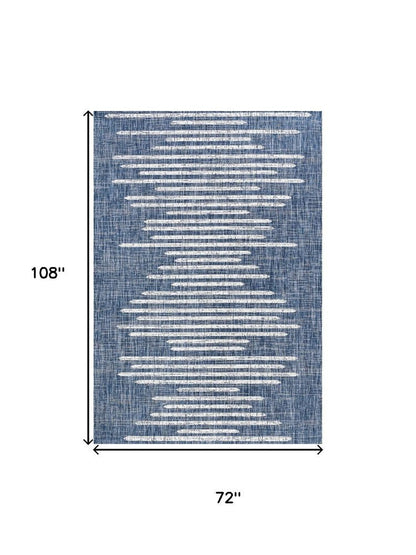 6' X 9' Blue And Ivory Striped Indoor Outdoor Area Rug HomeRoots