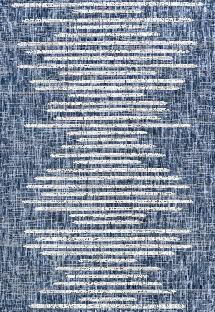 6' X 9' Blue And Ivory Striped Indoor Outdoor Area Rug — view 1