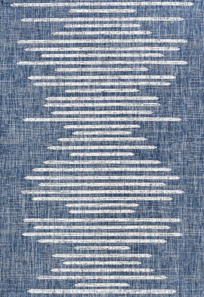 6' X 9' Blue And Ivory Striped Indoor Outdoor Area Rug HomeRoots