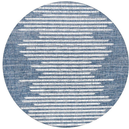 6' Blue And Ivory Round Striped Indoor Outdoor Area Rug HomeRoots