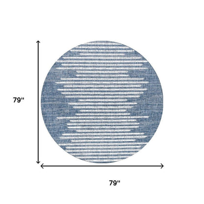 6' Blue And Ivory Round Striped Indoor Outdoor Area Rug HomeRoots
