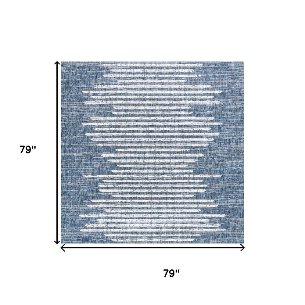 6' Blue And Ivory Square Striped Indoor Outdoor Area Rug — view 7